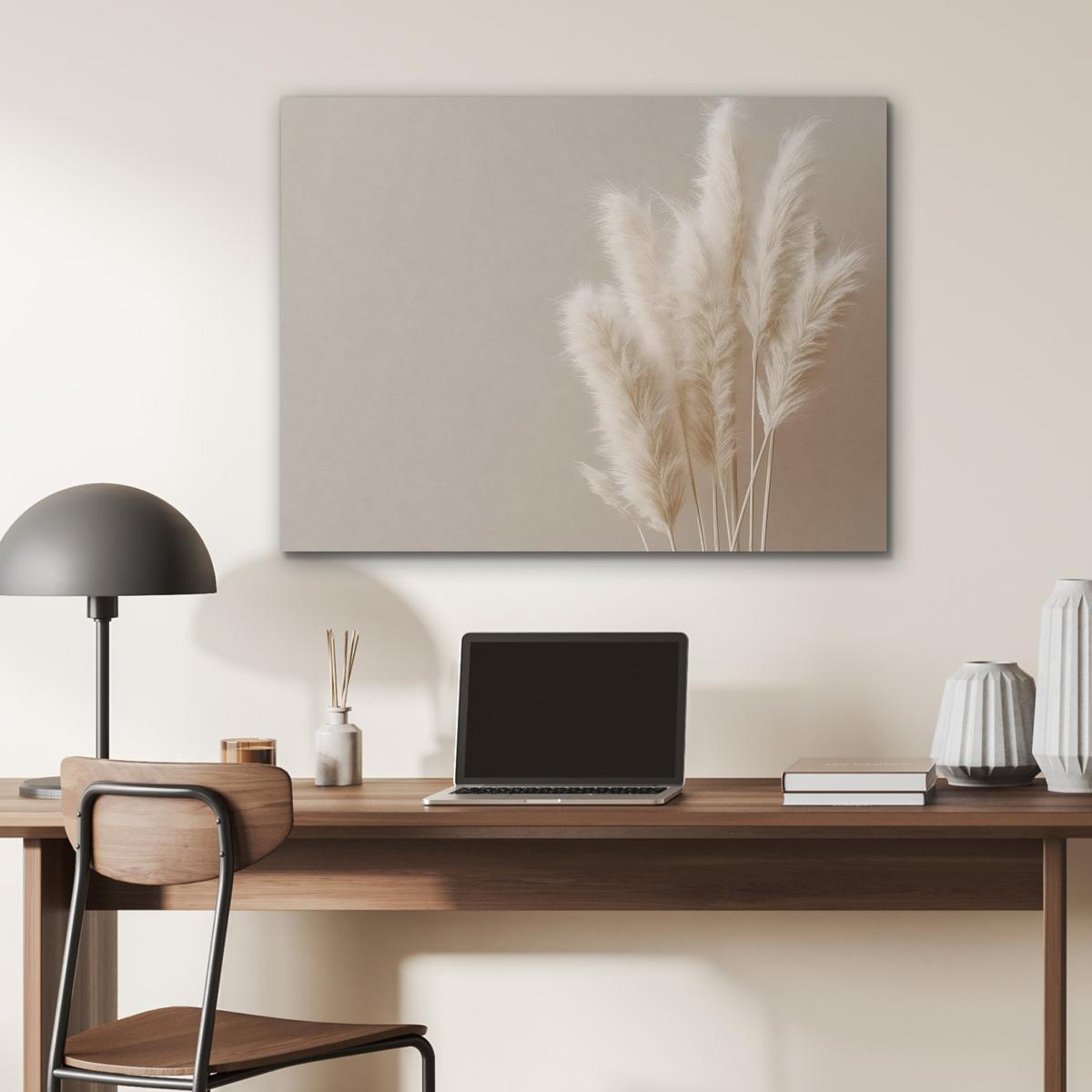 AKUSTIKBILD Pampasgras - Federn - Pastell - Weiß Gemälde 80x60 cm - Naturfarben, Kunststoff (80/60/0.9cm) - MuchoWow