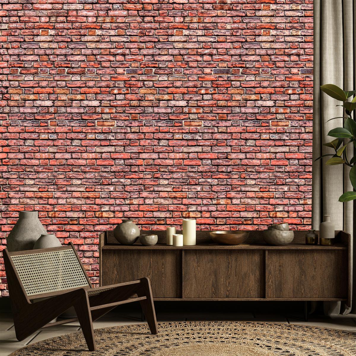 FOTOTAPETE für Wohnzimmer Alter Ziegelstein Roter Wand Rustikal 450x315 - Rot/Orange, Papier (450/315cm) - Muralo