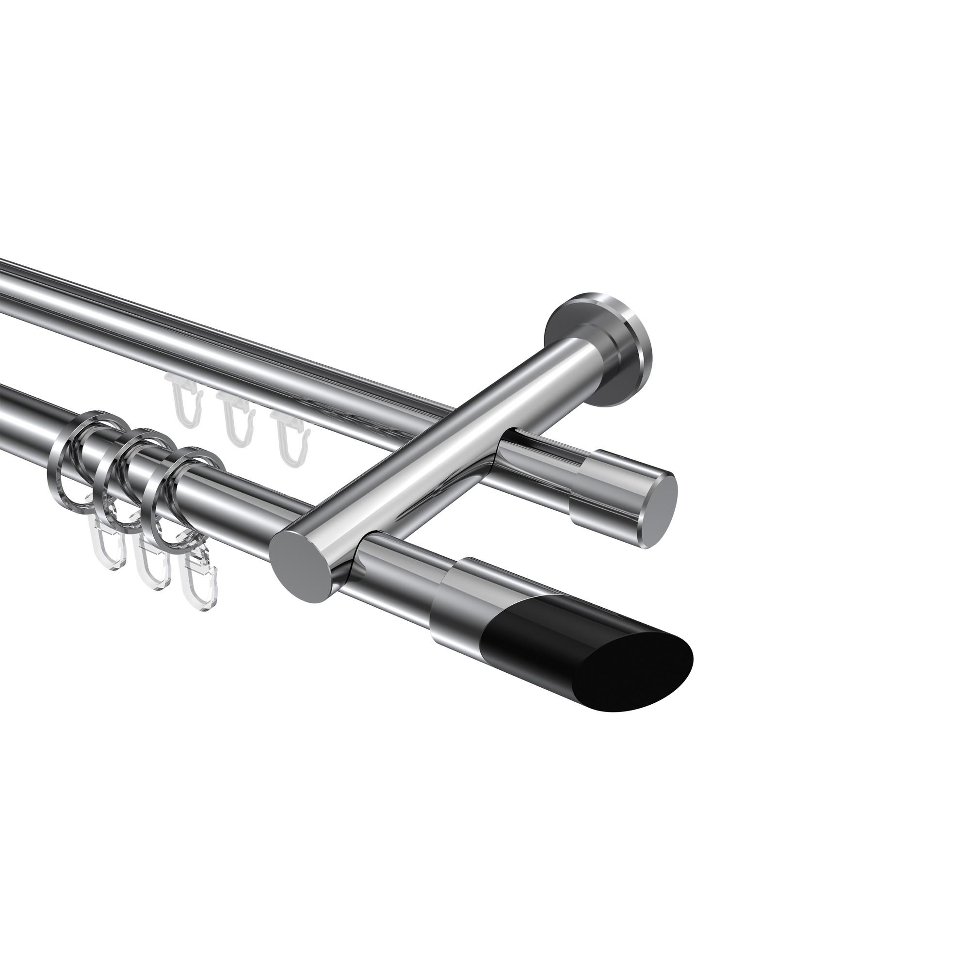GARDINENSTANGE RUNDROHR-INNENLAUF Platon Verano 160 cm, 2-läufig, 20 mm Ø Chrom - Chromfarben/Schwarz, Metall (160cm) - INTERDECO