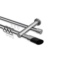 GARDINENSTANGE RUNDROHR-INNENLAUF Platon Verano 160 cm, 2-läufig, 20 mm Ø Chrom - Chromfarben/Schwarz, Metall (160cm) - INTERDECO