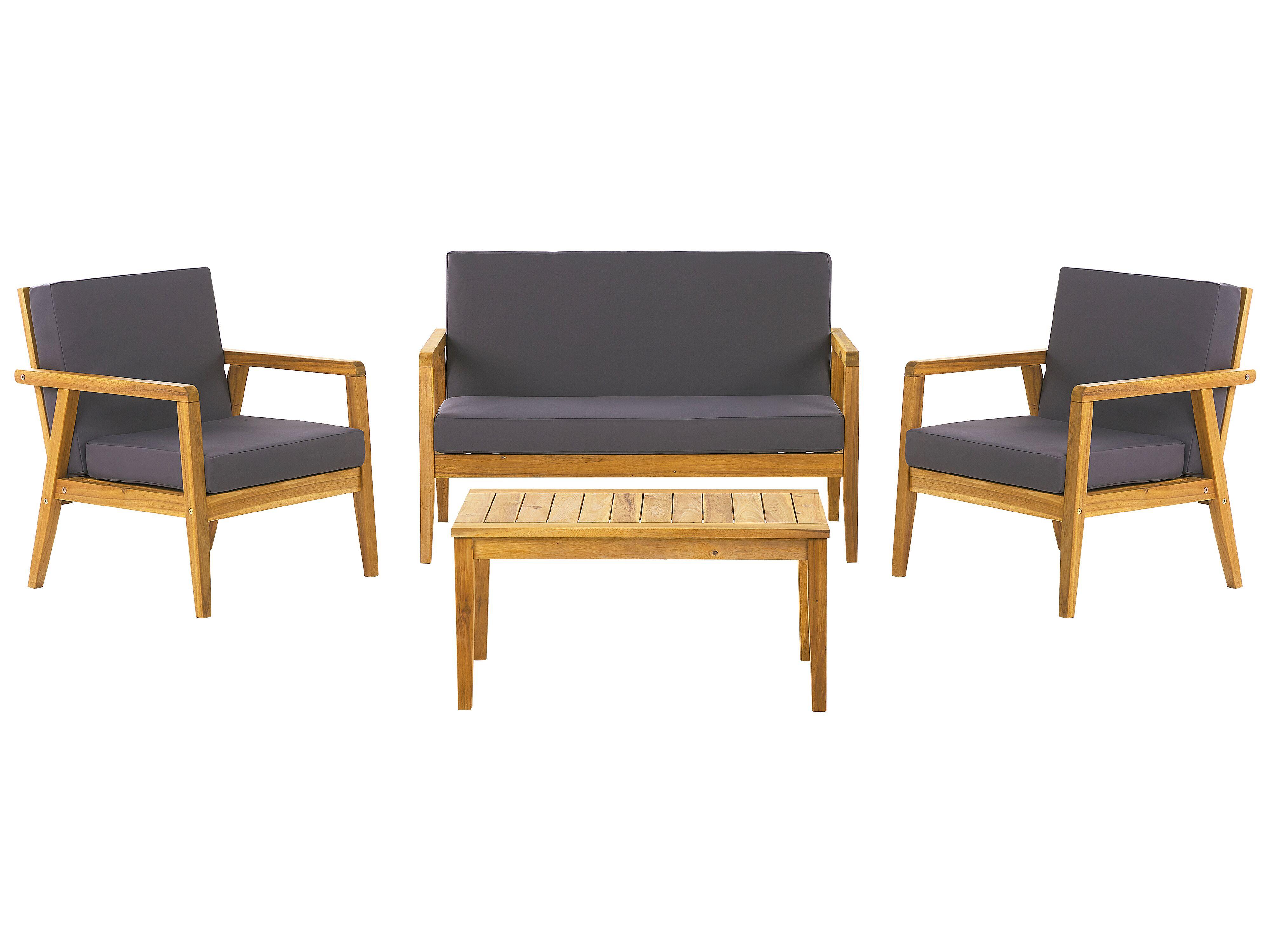 LOUNGE SET 4-Sitzer Hellbraun Auflagen dunkelgrau Pallano - Hellbraun/Dunkelbraun, Holz - Beliani