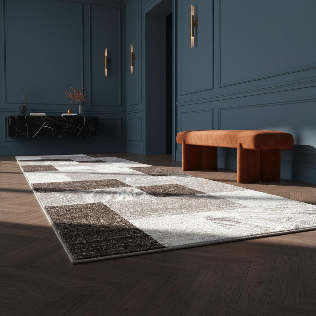 TEPPICH Kurzflor DRAU in Braun, abstrakt kariert, 80 x 300 cm - Braun, Textil (300/80cm) - KADIMA DESIGN