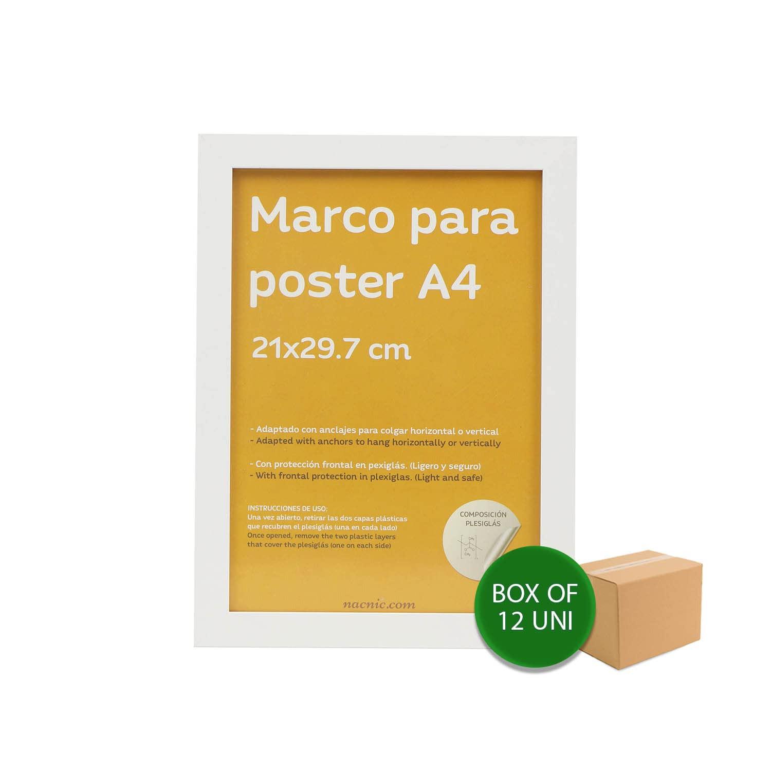 RAHMEN Set mit 12 aus MDF und Acrylglas Schutz und Aussteller für Fotografien, Bilder, Poster, Gemälde, Dekoration für Haus Farbe Weiß A4 - Weiß, Holz (21/3cm) - Nacnic