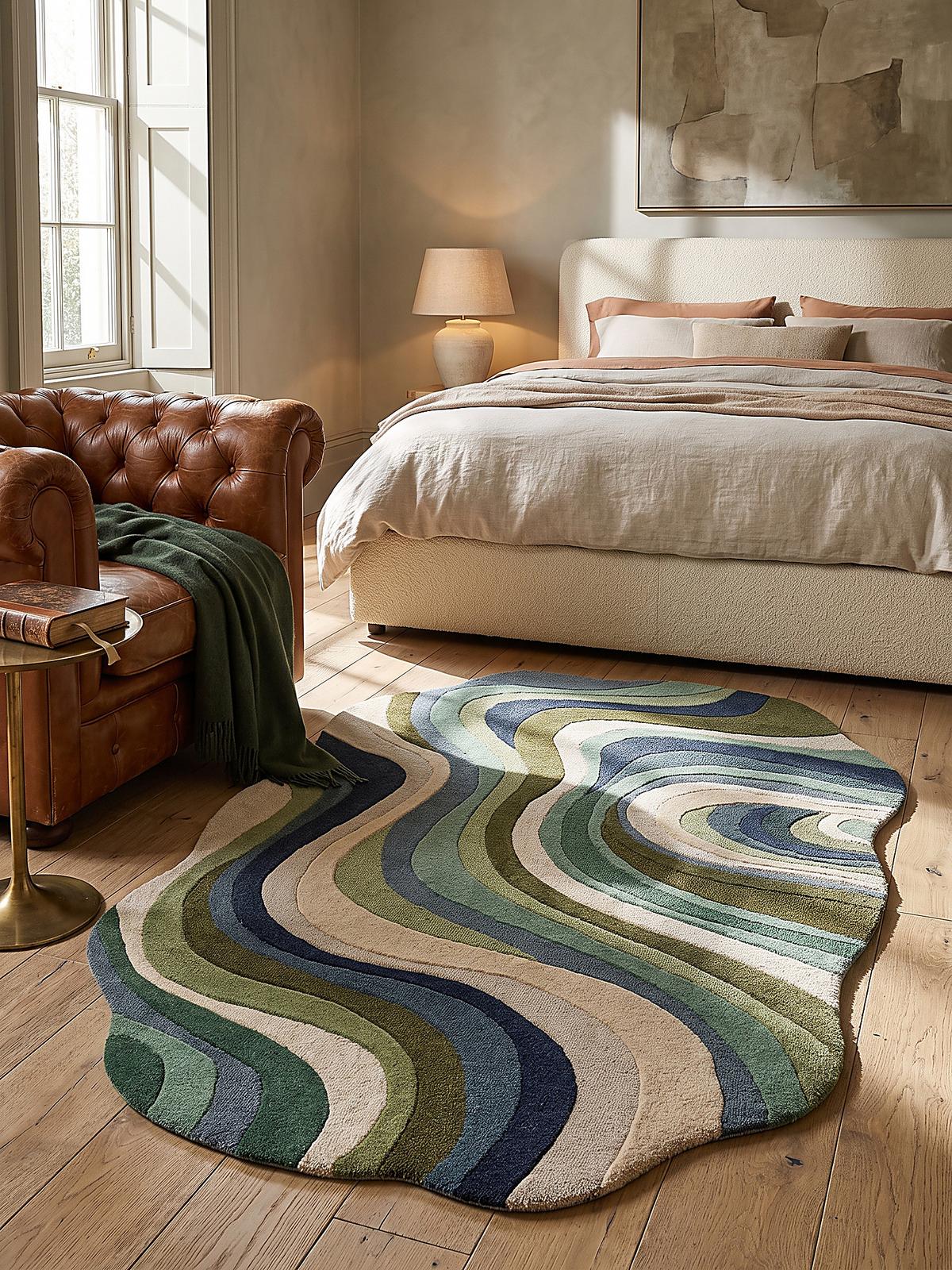 WOLLTEPPICH handgetuftet EFFRA, Wellen-Swirl, Erdtöne-Grün, 200 x 290 cm - Grün, Textil (200/290cm) - KADIMA DESIGN