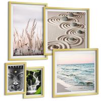 BILDER SET 5er Set - 50x50 cm & 20x30 cm & 40x60 cm Goldrahmen - Nachthimmel, Berge, Sterne - Goldfarben, Kunststoff (40/60cm) - TULUP