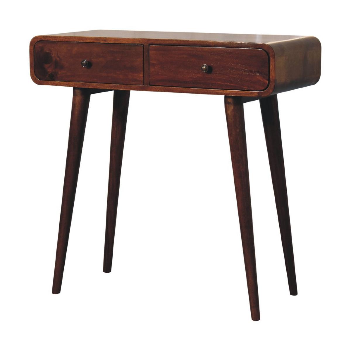 KONSELENTISCH mit 2 schubladen, Nordische Beine, Braun - Kastanienfarben/Messingfarben, Holz/Metall (35/80/78cm) - Artisan Furniture