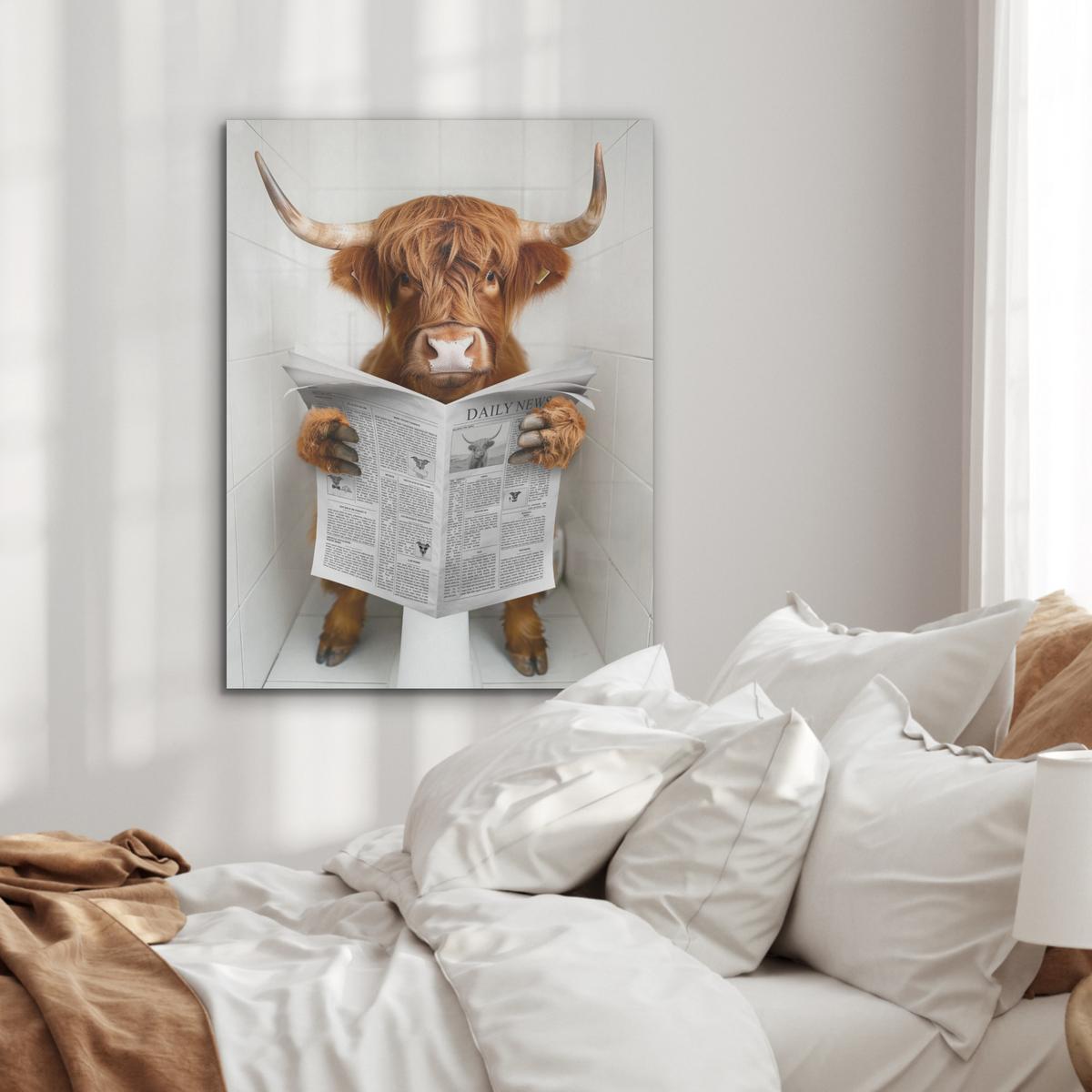 AKUSTIKBILD Schottischer Highlander - Tier - Zeitung - Toilette Wandbilder 60x80 cm - Kastanienfarben, Kunststoff (60/80/0.9cm) - MuchoWow