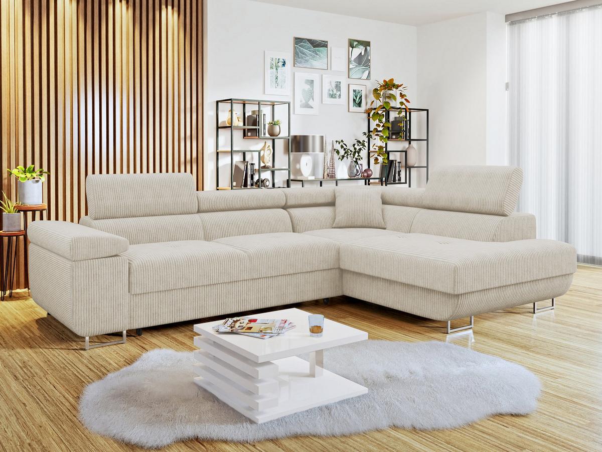 ECKSOFA Torezio Cord, Seite: Rechts - Beige, Holz/Textil (274/203cm) - MIRJAN24