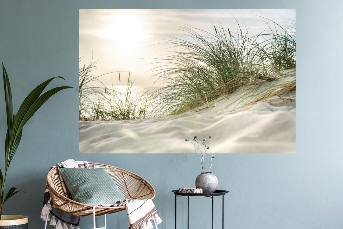 WANDTATTOO Dünen mit Strandhafer in der Sonne des Nationalparks Schleswig-Holsteinisches Wattenmeer Wandsticker 120x80 cm - Creme, Kunststoff (120/80/0.1cm) - MuchoWow