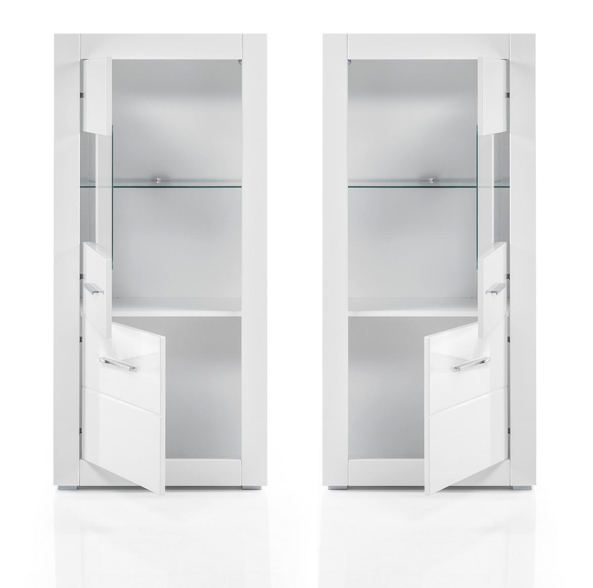 WOHNWAND weiß Hochglanz, Wohnkombination 4-teilig 300 x 198 cm - Chromfarben/Weiß Hochglanz, Glas/Holzwerkstoff (300/198/45cm) - Furn.Design