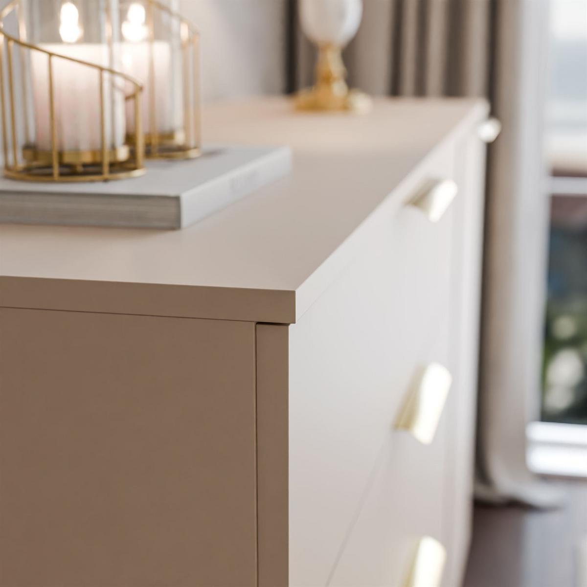 KOMMODE LINA KASCHMIR 1D4S mit LED-Beleuchtung auf Sockel Gold Chrom - Kaschmir, Holzwerkstoff (138/84/40cm) - Lookway