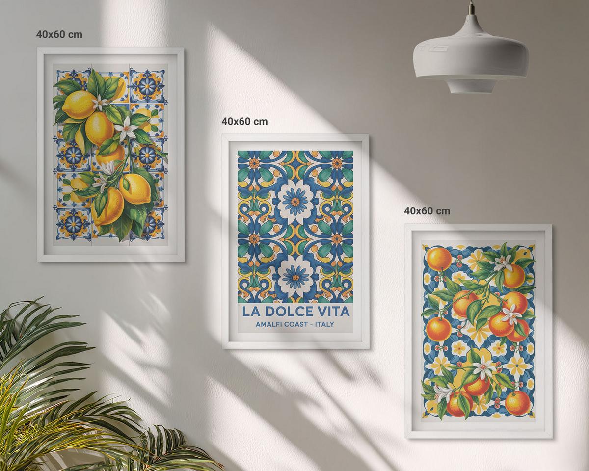 BILDER SET 3er Set - 40x60 cm Weißer Rahmen - Zitrusfarbene abstrakte - Weiß, Kunststoff (40/60cm) - TULUP
