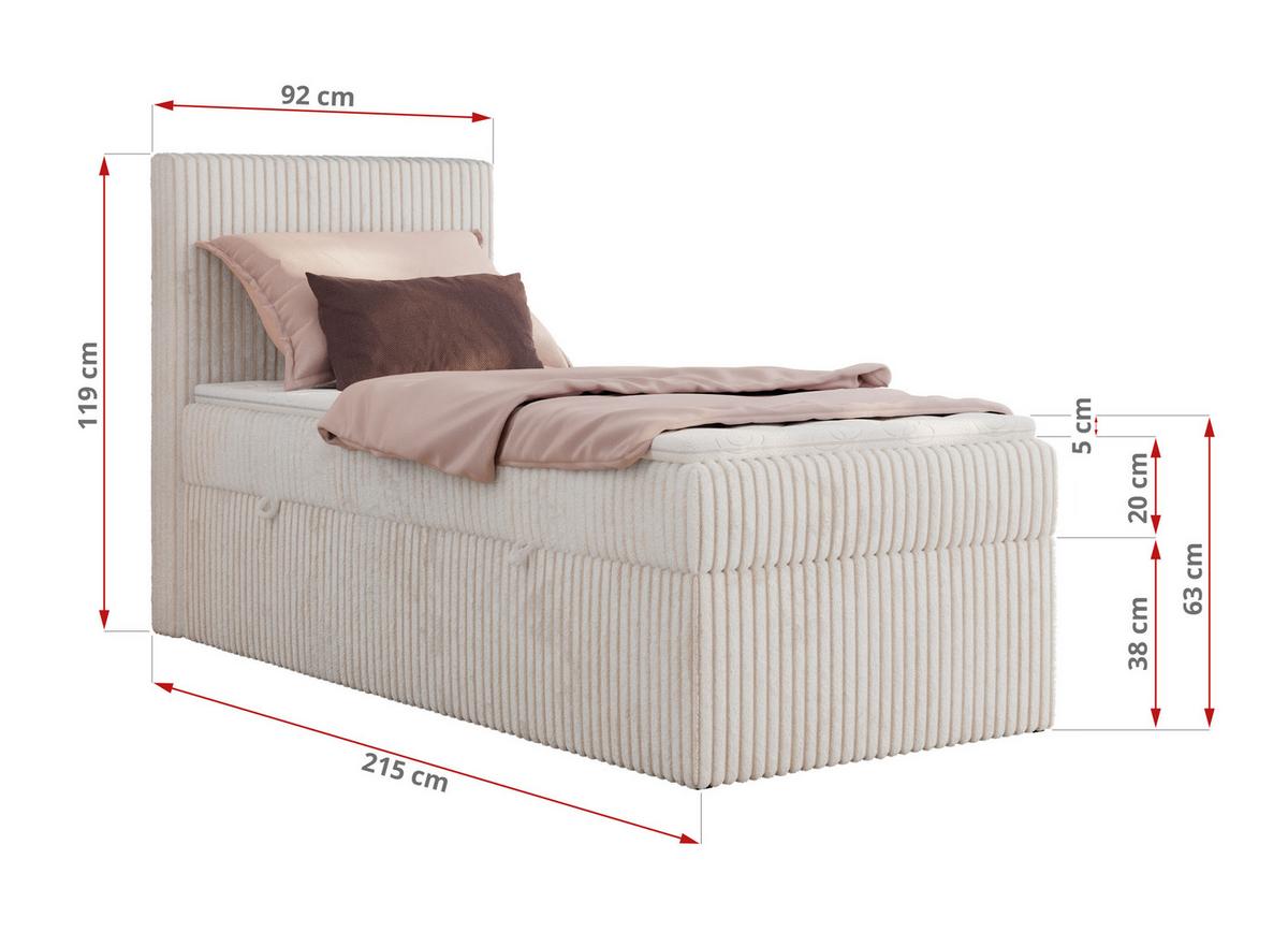 BOXBETT TILIANO 90/200 - Beige Cord - H4 - Visco Topper - Links - Beige, Textil (90/200cm) - MKS