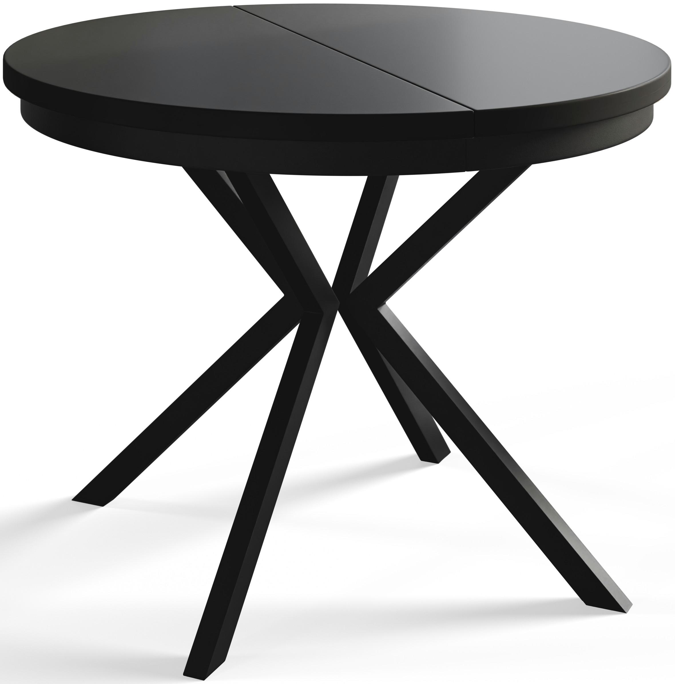 RUNDER Esszimmertisch BERGO, ausziehbarer Tisch Durchmesser: 120 cm/200 cm, Wohnzimmertisch Farbe: Schwarz, mit Metallbeinen in Farbe Schwarz - Schwarz, Holzwerkstoff (120/120/76cm) - Alpi-Möbel
