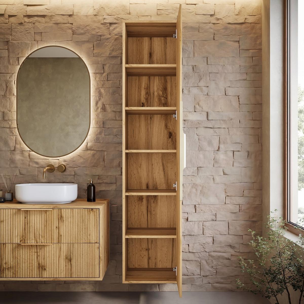 HOCHSCHRANK Badezimmerschrank Rimini mit 1 Tür Eiche - 38 x 33 x 170 cm - Eichefarben, Holz (38/170/33cm) - Badplaats