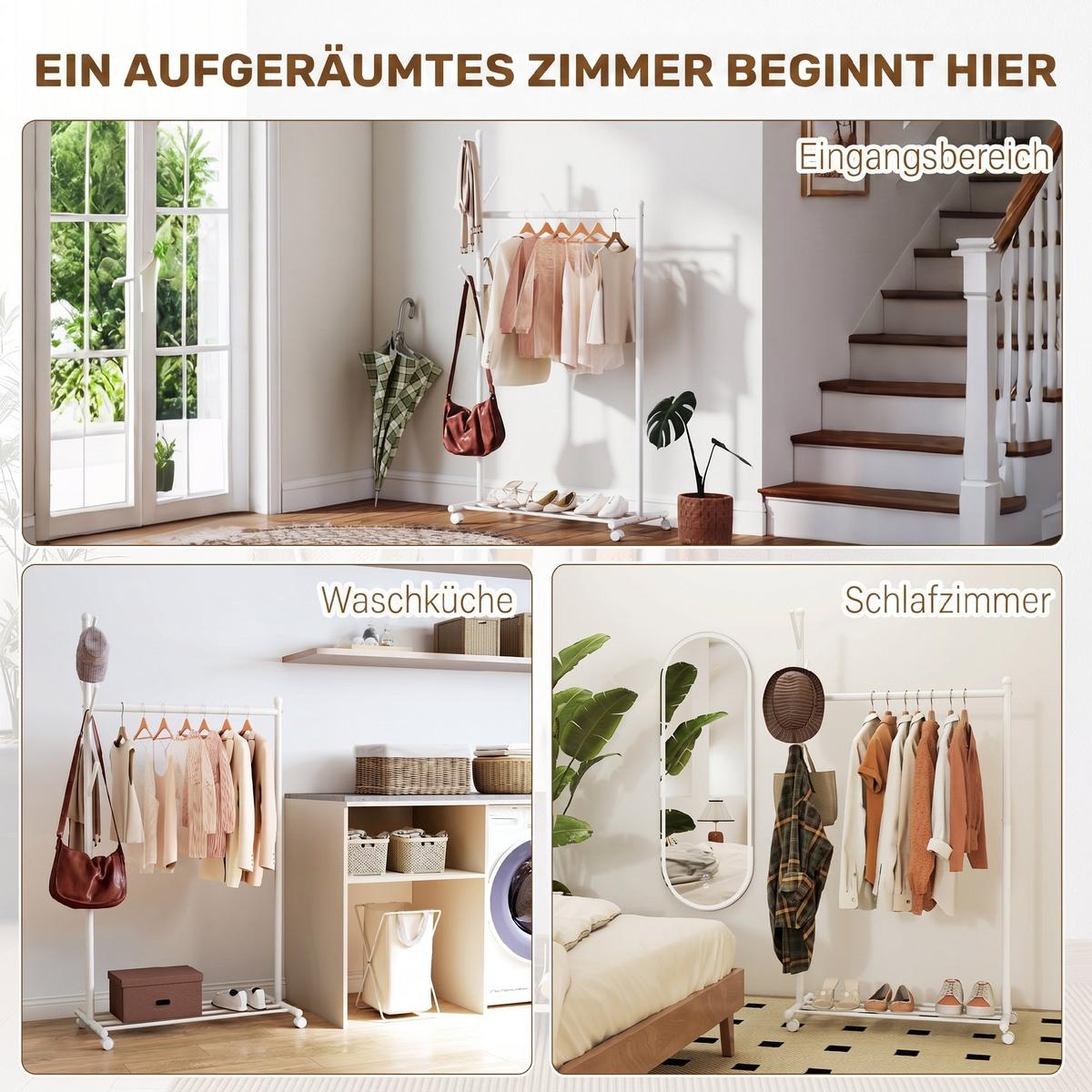 GARDEROBENSTÄNDER Metall Weiß - Weiß, Metall (43/171/86cm) - HOMCOM