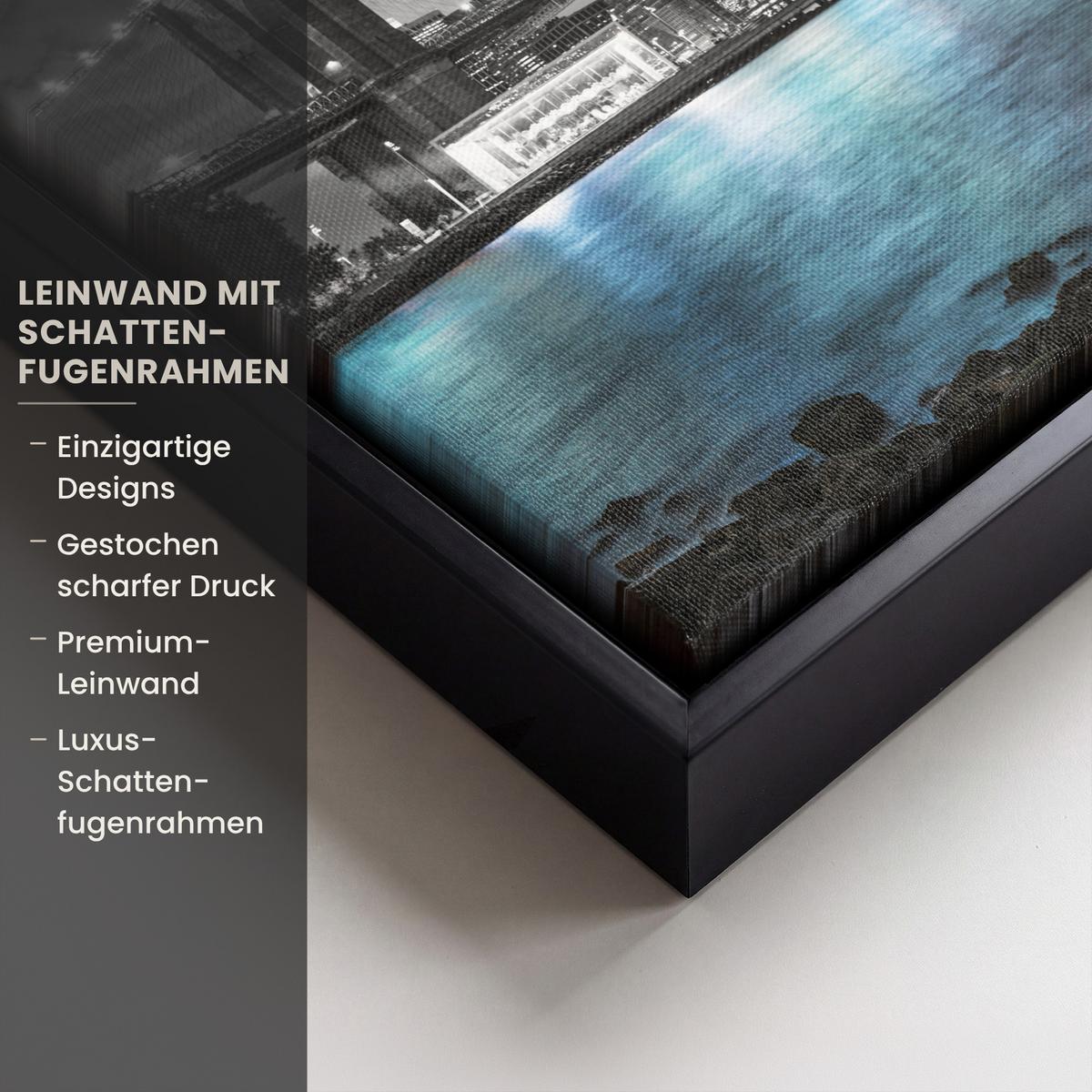 LEINWAND Bilder mit Rahmen - New York - Skyline - Stadt - Blau - 20x20 - Blaugrau, Textil (20/20cm) - MuchoWow