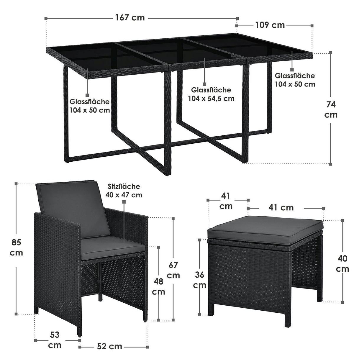GARTENMÖBELSET Baracoa schwarz 11-tlg. - Schwarz, Kunststoff/Metall - Juskys