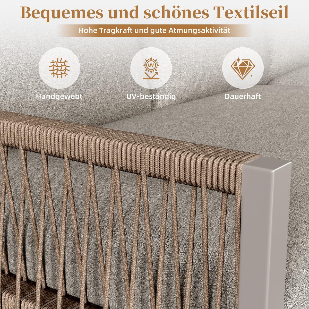 LOUNGEGARNITUR 5-tlg Beige Metall & Seil Ecksofa für 6–7 Personen mit 2 Couchtischen - Beige, Metall - Urban Meuble