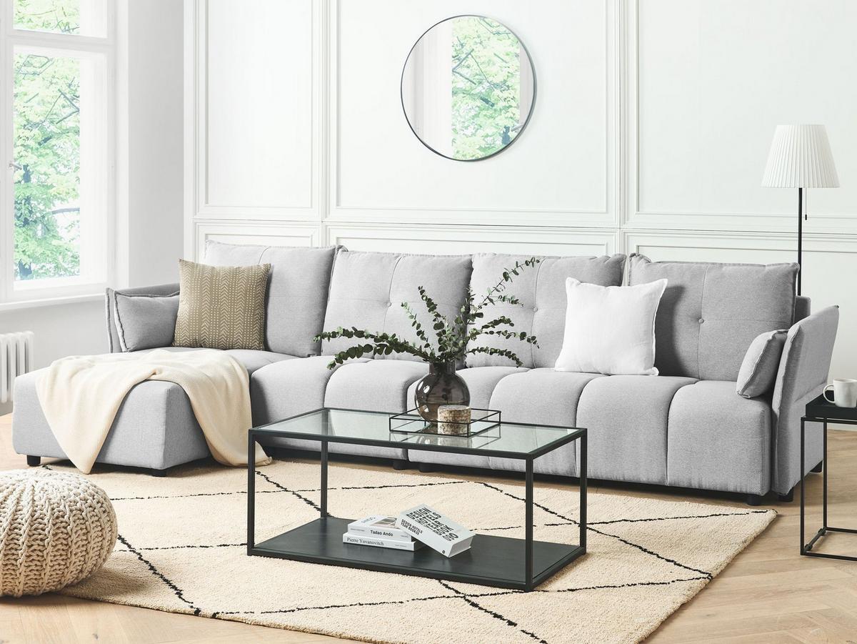 4-SITZER-ECKSOFA Polyester Grau linksseitig Tomra - Hellgrau, Textil (325/136cm) - Beliani