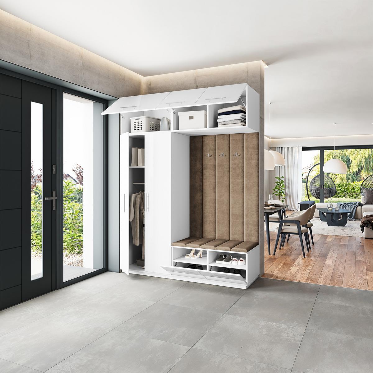 GARDEROBENSCHRANK REMA 180/240/60 cm Modern Garderobe-Set Weiß - Weiß/Mokka, Holzwerkstoff (180/240/60cm) - MASSENO