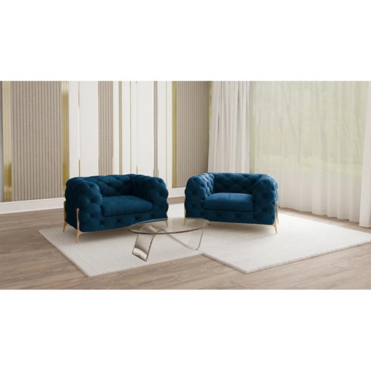 CHESTERFIELD-SESSEL Lexi Marineblau Samt - Goldfarben/Dunkelblau, Holz/Textil (125/75/100cm) - S-Style Möbel