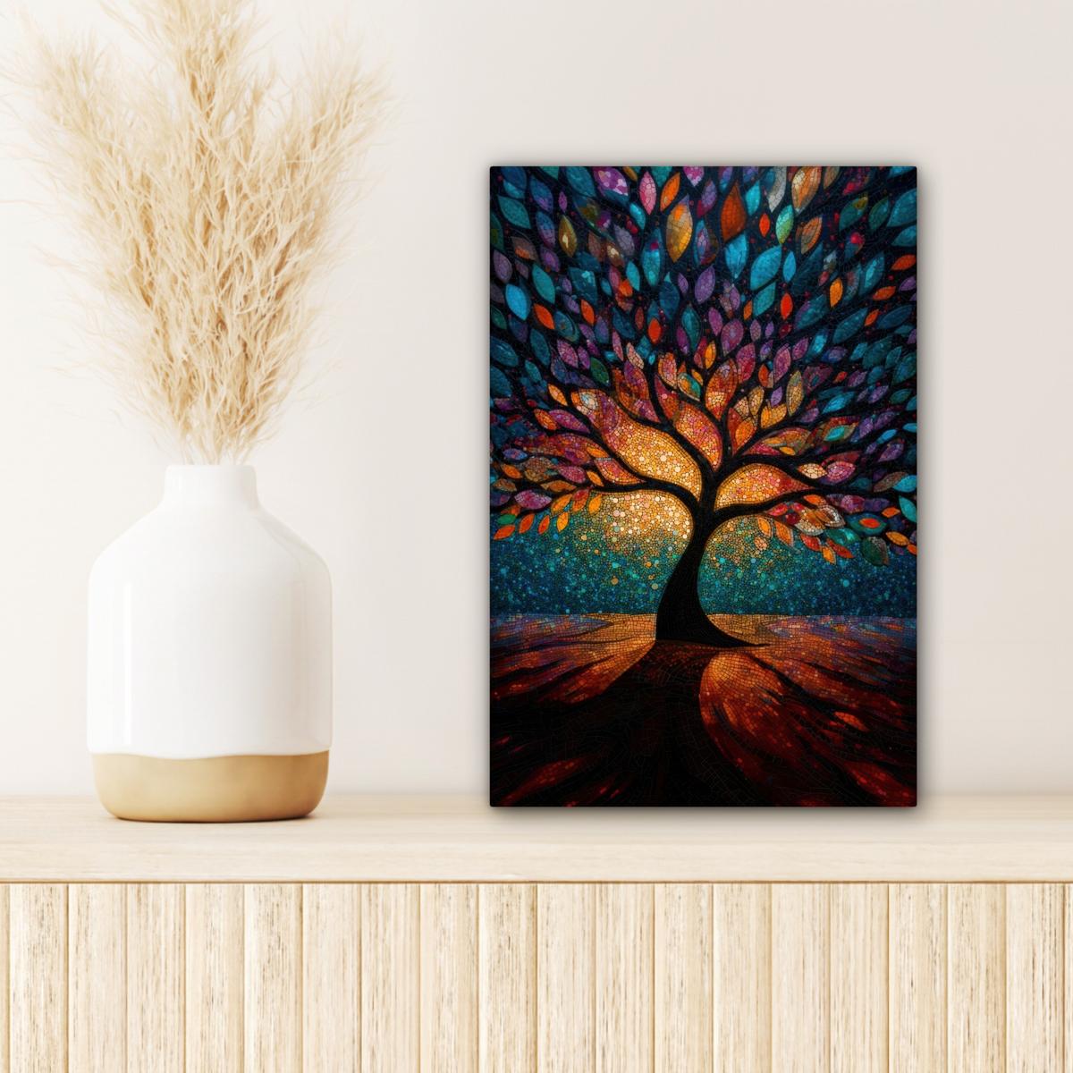 LEINWANDBILD Mosaik - Bunt - Baum - Äste Deko Wohnzimmer 20x30 cm - Multicolor, Textil (20/30cm) - MuchoWow