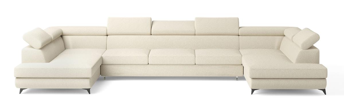 WOHNLANDSCHAFT URMANO Creme Boucle-Stoff mit Schlaffunktion - Creme, Holz (395/89/190cm) - MASSENO