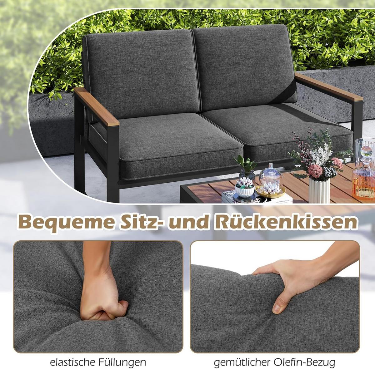 GARTENMÖBEL Set Grau(4-teilig) - Grau, Metall - COSTWAY