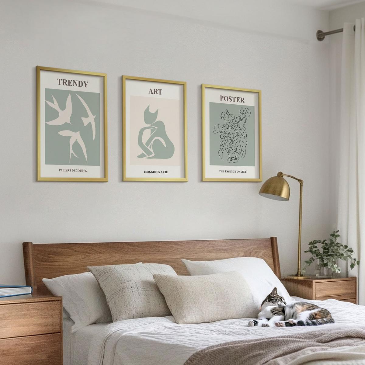 BILDER SET 3er Set - 40x60 cm Goldrahmen - Matisses stilvolle Illustrationen - Goldfarben, Kunststoff (40/60cm) - TULUP