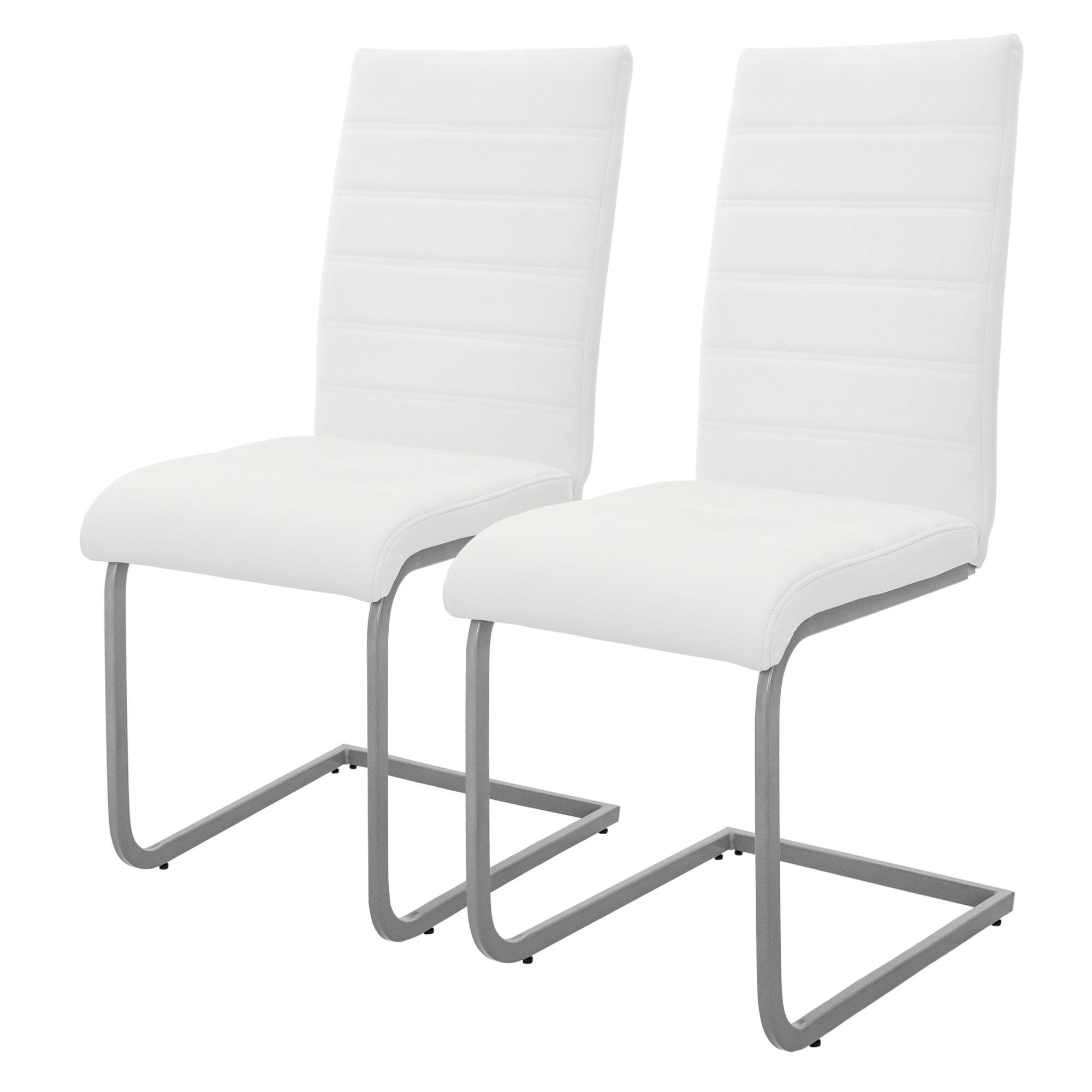 SCHWINGSTUHL 2er Set Weiß Kunstleder - Silberfarben/Weiß, Metall (40/102/57cm) - ML-DESIGN