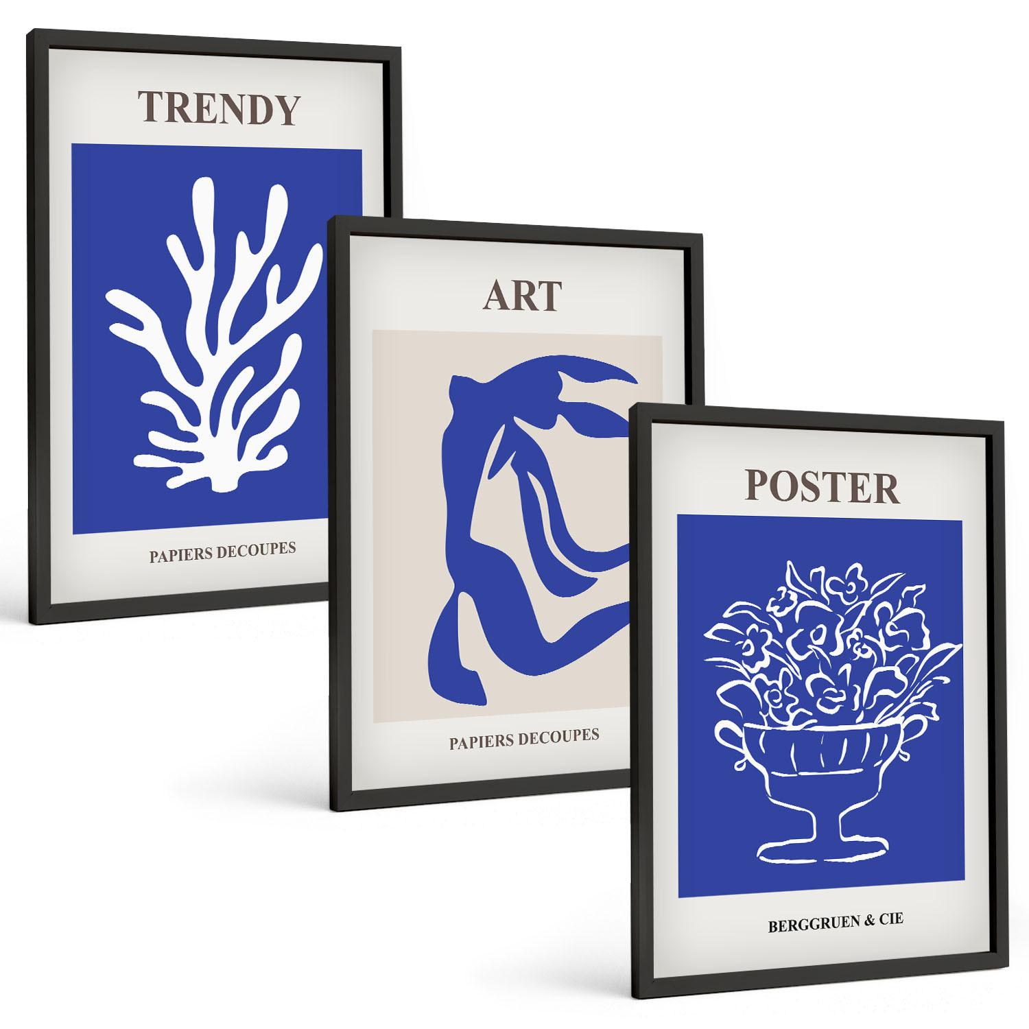 BILDER SET 3er Set - 40x60 cm Schwarzer Rahmen - Matisses abstrakte Plakate - Schwarz, Kunststoff (40/60cm) - TULUP