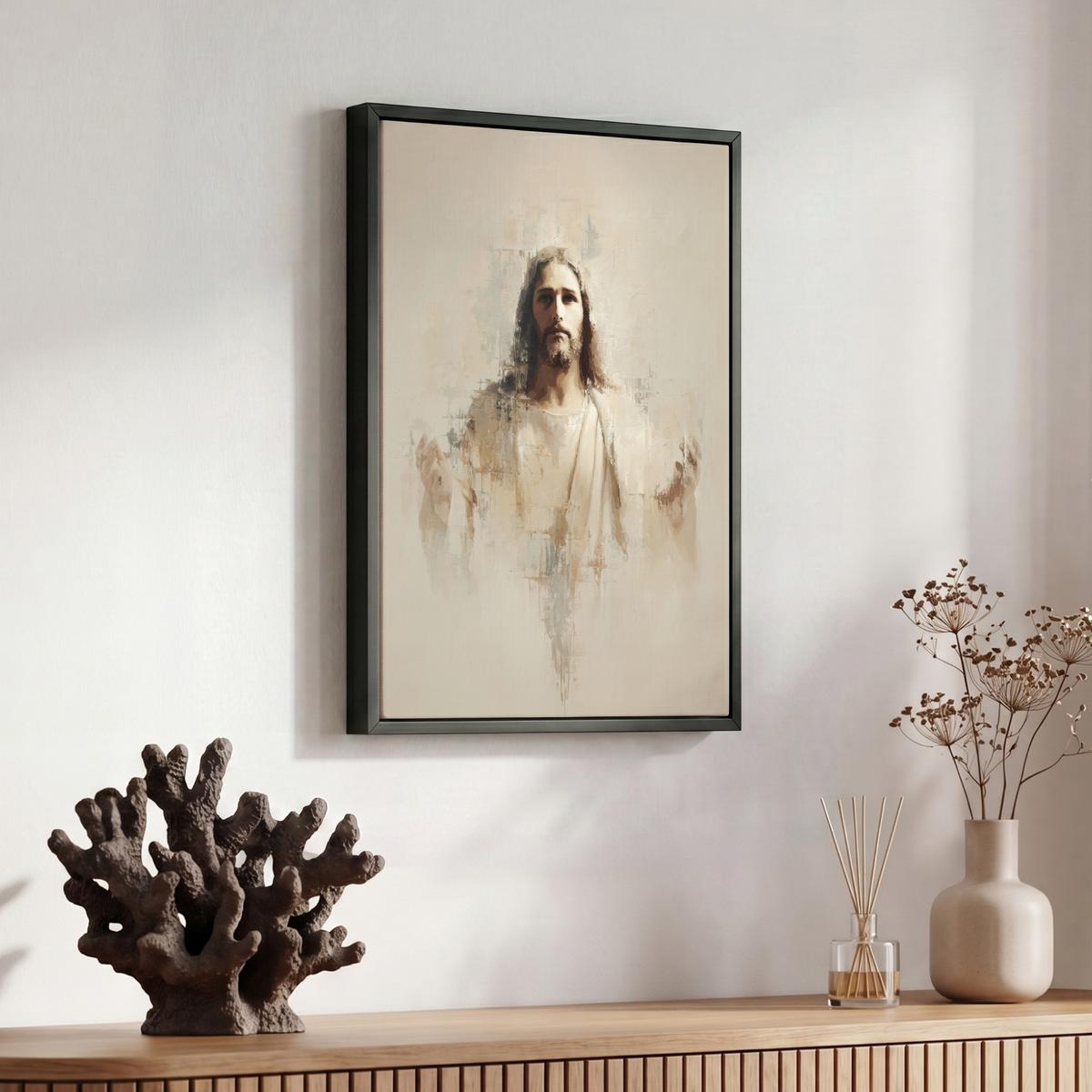 LEINWAND Bilder mit Rahmen - Porträt - Abstrakt - Jesus - Beige - 30x40 - Beige, Textil (30/40cm) - MuchoWow