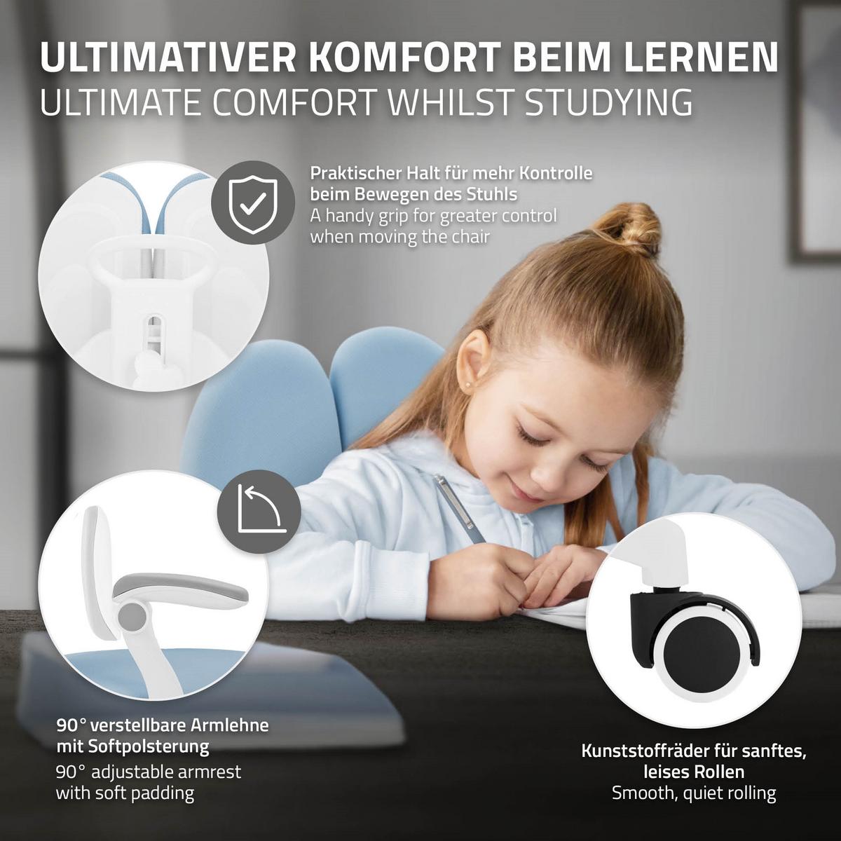 KINDERSCHREIBTISCHSTUHL Blau 95-107 cm aus Polyester - Blau/Weiß, Kunststoff/Textil (53/107/53cm) - ML-DESIGN