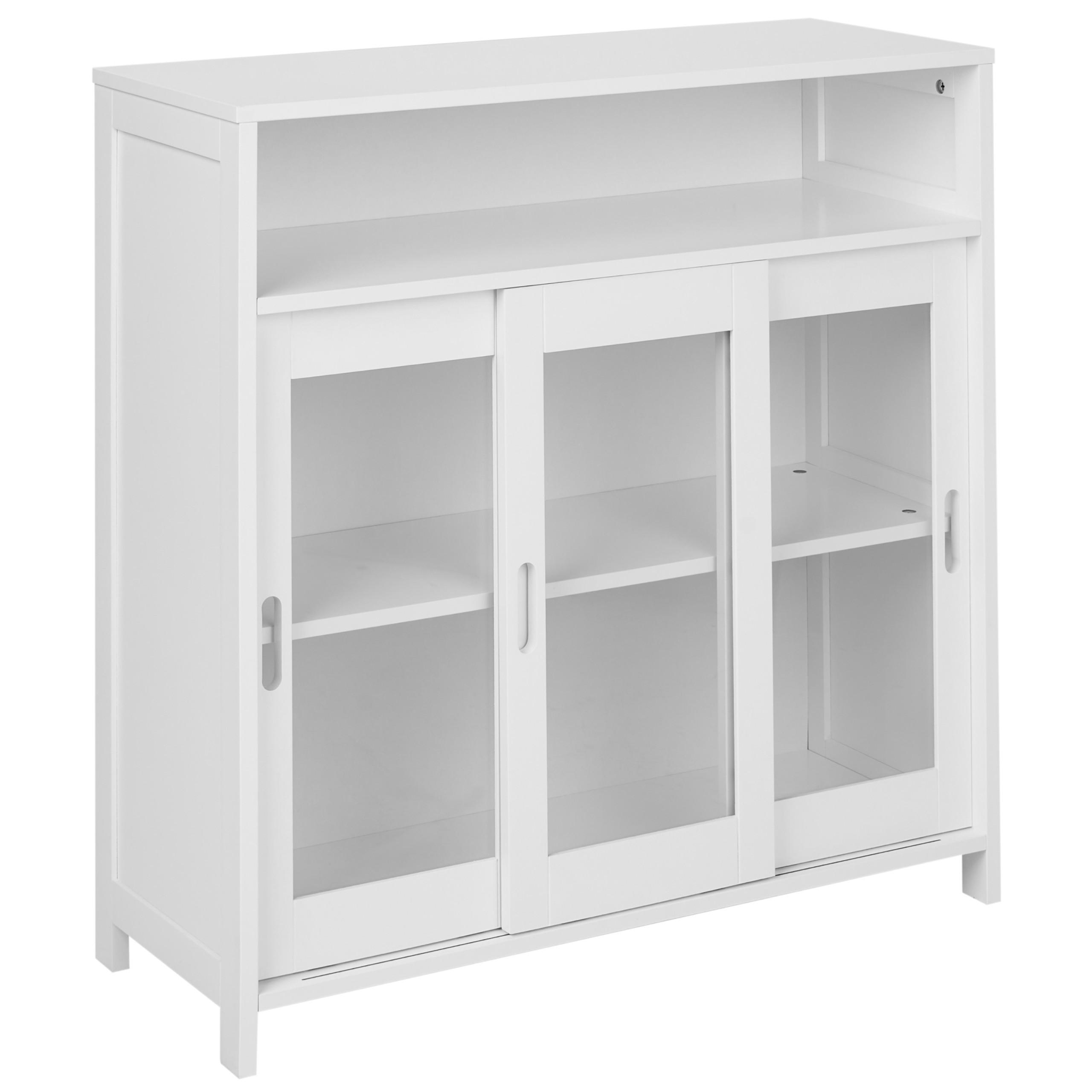 SIDEBOARD mit Glastüren 86 cm Weiß Crabtree - Weiß, Holzwerkstoff (86/86/32cm) - Beliani