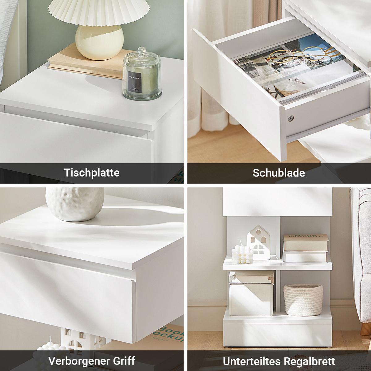 NACHTTISCH 2er Set, Beistelltisch Weiß 39x39x65 cm - Weiß, Holzwerkstoff (39/65/39cm) - SoBuy