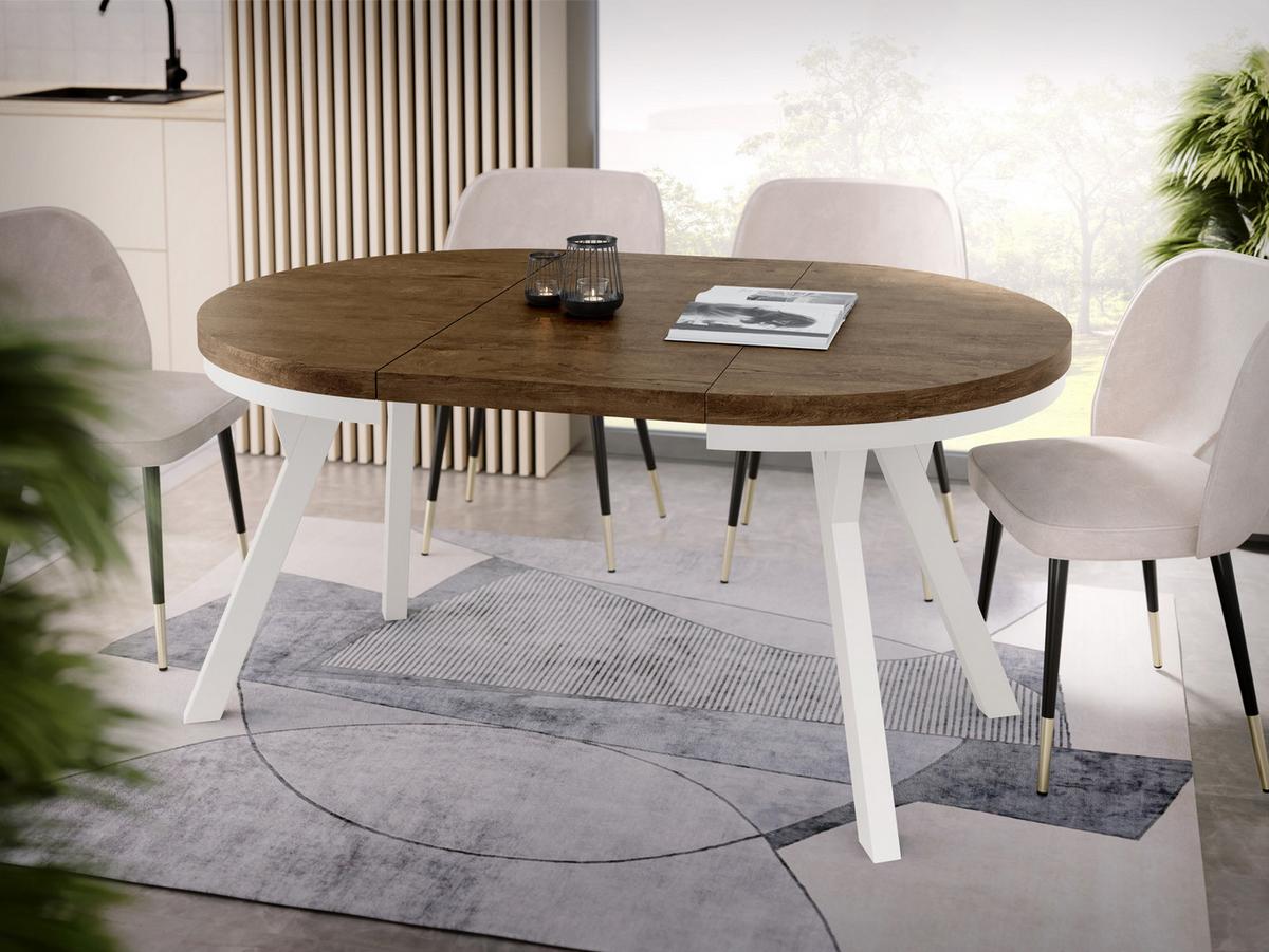 ESSTISCH Lume Weiß runder ausziehbarer, Lefkas Eiche 100-150/100/76 cm - Alteiche/Weiß, Holz/Holzwerkstoff (100/150/76cm) - WFL GROUP