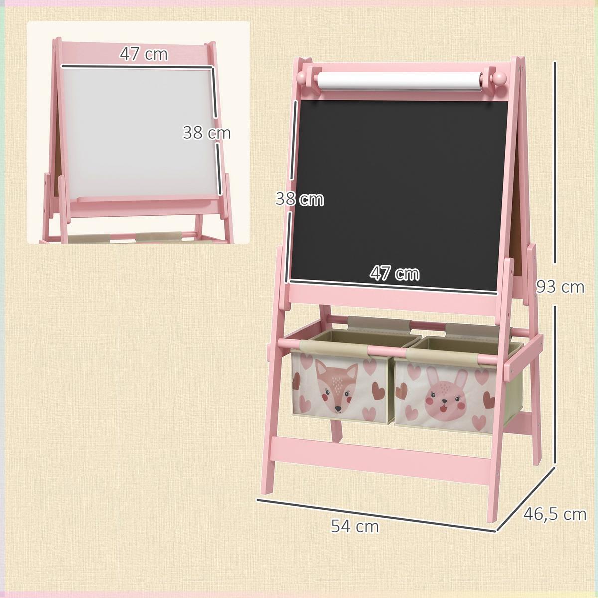 KINDERTAFEL, 3 in 1 Kinder Staffelei, Doppelseitige Standtafel mit Papierrolle - Rosa, Holzwerkstoff (46.5/93/54cm) - AIYAPLAY