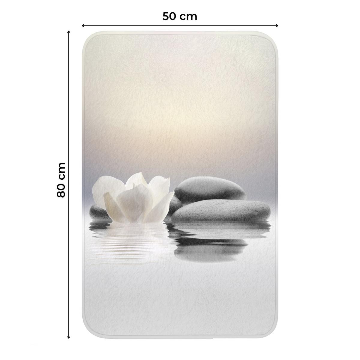 WC-VORLEGER Steine - Lotus - Weiß - Wasser - Zen WC Teppich 50x80 cm - Weiß, Textil (50/1cm) - OnlyWow