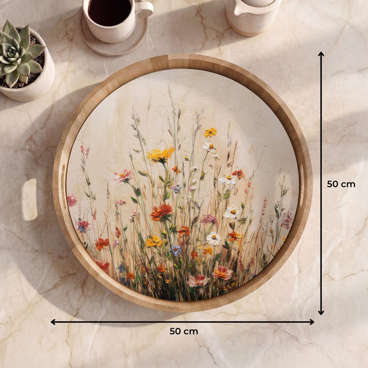 TABLETT Wildblumen - Pinselstriche - Ruhig 50x50 cm - Multicolor, Holz (50/5/5cm) - OnlyWow