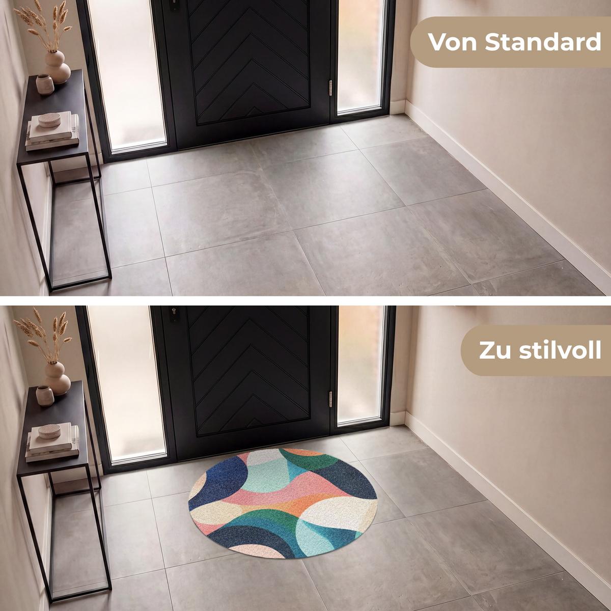 FUSSMATTE Abstrakt - Blau - Rosa Fußabtreter 90x90 cm - Multicolor, Kunststoff (90/0.4cm) - MuchoWow