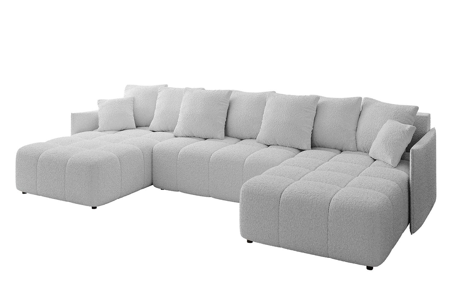 WOHNLANDSCHAFT LONLI-U 355x189x68 Hellgrau Bouclé - Hellgrau, Holzwerkstoff/Kunststoff (355/68/189cm) - ALTDECOR