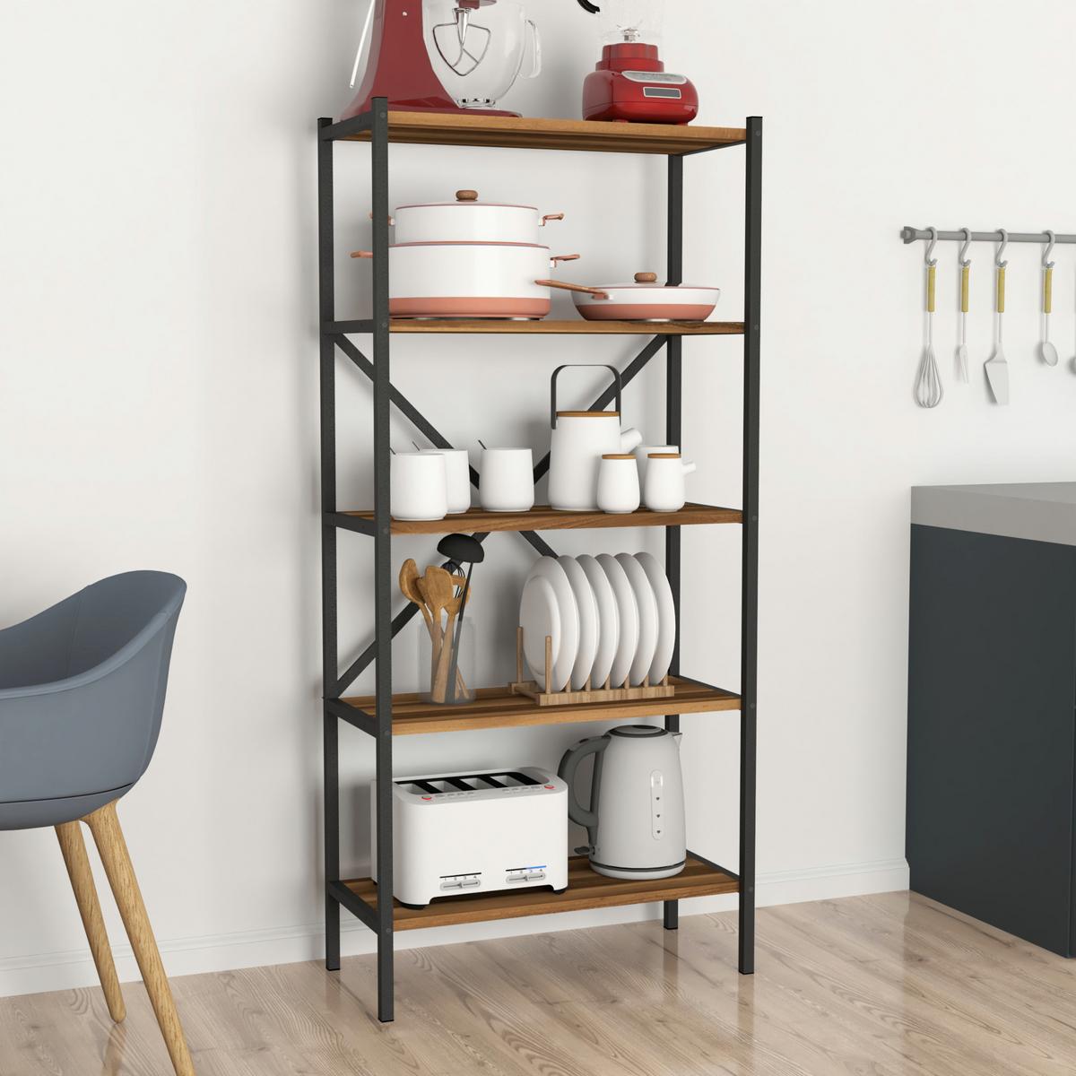 STANDREGAL Tomelilla - Anthrazit/Walnussfarben, Holzwerkstoff/Metall (66/160/34cm) - [en.casa]