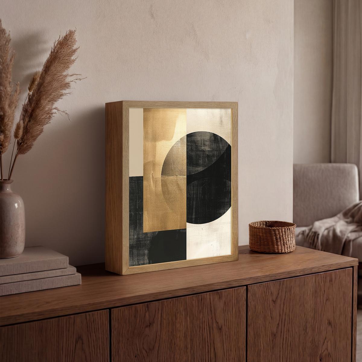WANDLEUCHTE MIT AKKU Abstrakt - Modern - Schwarz - Gold 30x40 cm - Sandfarben, Holzwerkstoff (30/40/8cm) - OnlyWow