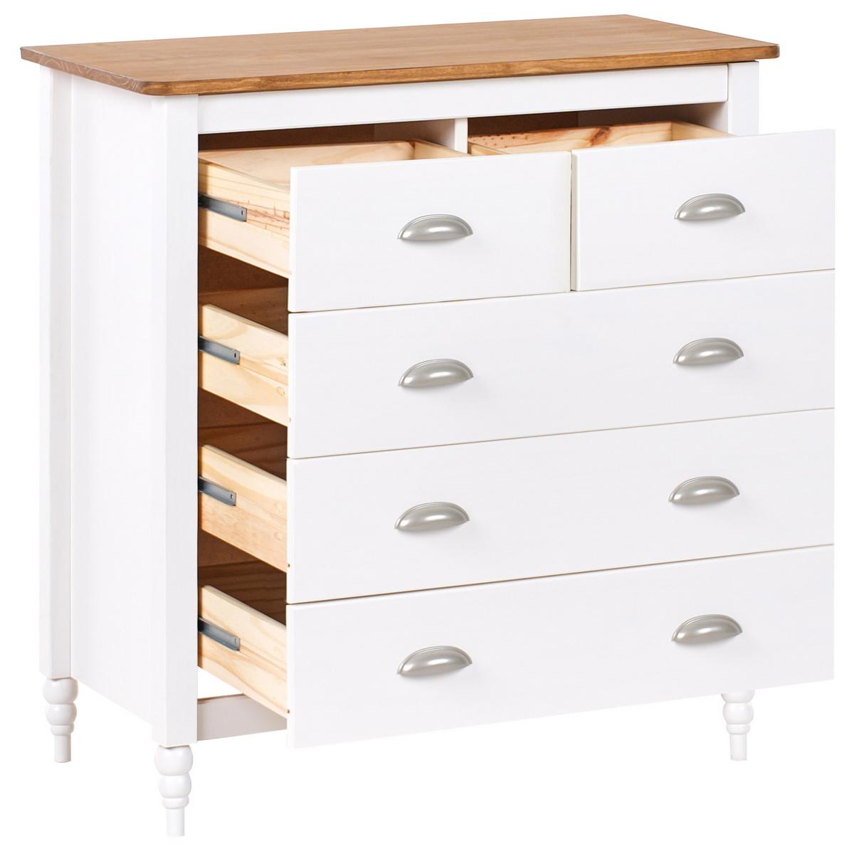KOMMODE mit 5 Schubladen Kiefernholz Weiß Shillington - Weiß, Holz (79/83/40cm) - Beliani