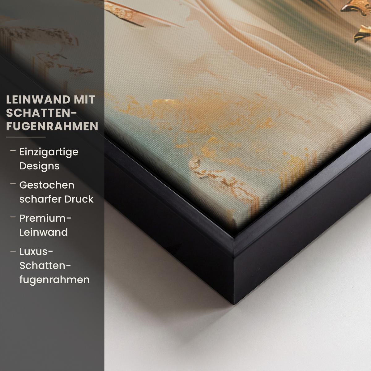 LEINWAND Bilder mit Rahmen - Frau - Porträt - Gold - Luxus - Blau - 80x60 - Türkis, Textil (80/60cm) - MuchoWow