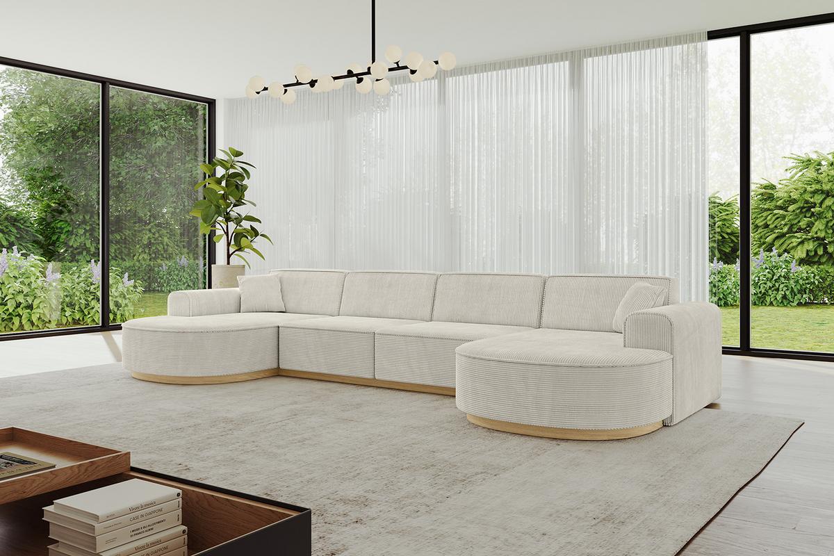 WOHNLANDSCHAFT MARI-U2-v2 - 388x171x83 cm Creme Cord - Hellgrau/Creme, Holzwerkstoff/Textil (388/83/171cm) - ALTDECOR