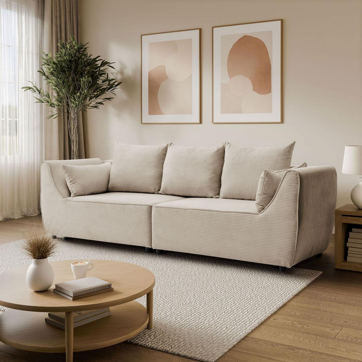 SOFA ASPEN Zweisitzer mit Schlaffunktion, Anafi 22 - Beige, Textil (267/94/95cm) - Lookway