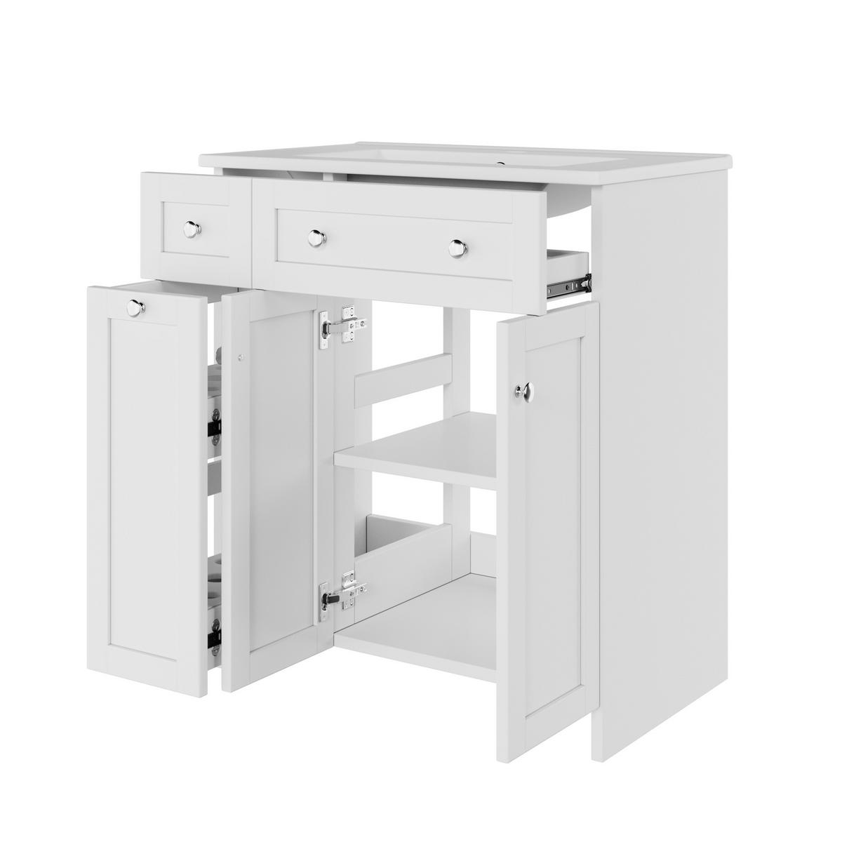WASCHTISCH Freistehend Weiß mit Keramikbecken, 8-Fächer-Schublade - Weiß, Holzwerkstoff (76/86/47cm) - Urban Meuble