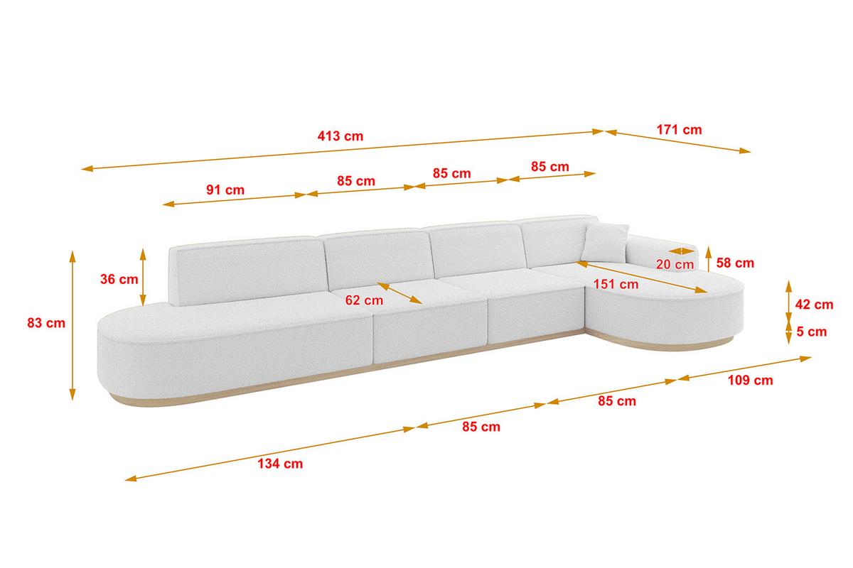 ECKSOFA Ottomane Rechts MARI-L3-v1 - 413x171x83 cm Weiß Bouclé - Weiß, Holzwerkstoff/Textil (171/413cm) - ALTDECOR